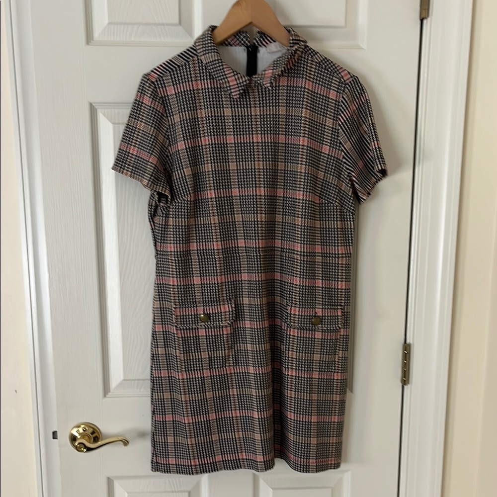 LOFT Plaid Mini Dress - Black, Pink, White